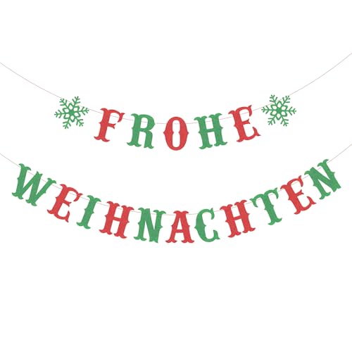 Girlande Weihnachten - Frohe Weihnachten Banner, Glitzer Bunt Weihnachtsdeko Girlande, Hängende Papiergirlande Weihnachtsgirlande für Weihnachtsdeko Haus Party Wand Innen Außen Dekoration
