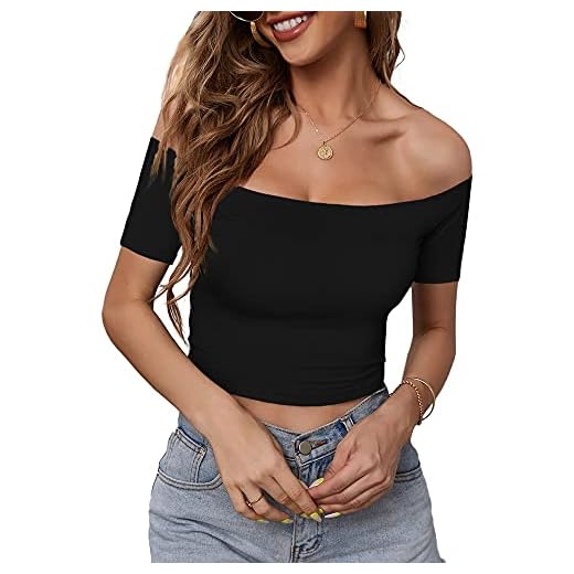 HUHOT Kim Possible Costume Womens Sexy Basic Short Sleeve Off The Shoulder Modal Tops for Women Sandy Greese Costume Black Crop Top …
