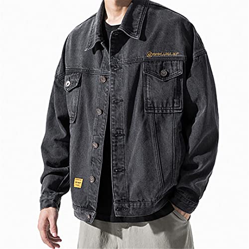 Spring And Autumn Men's Denim Jacket Casual Solid Color Lapel Single Breasted Denim Jacket Men's Jacket3