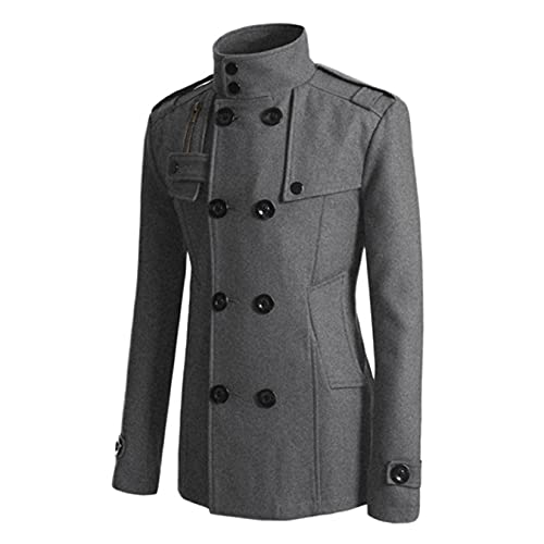 Image of Lu's Chic Men's Double Breasted Coat Korean Trenchcoat Fashion Dress Jacket Slim Fit Business Casual