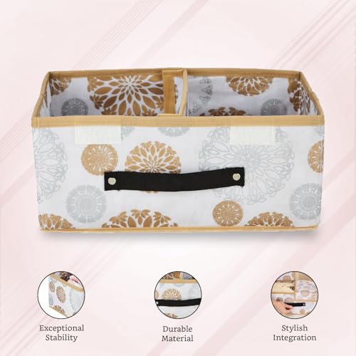 Image of Amazon Brand - Solimo Double Lid Foldable Storage Box | Toys Storage Bin | Wardrobe organizer for Clothes | Front Handle | Stackable Rack | 36 x 25 x 16 cm (Gola Print, White)