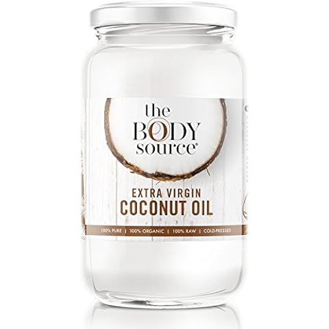 The Body Source 1 Litre Extra Virgin Coconut Oil (Cold Pressed) - Raw and Certified Organic for Cooking, Baking, Skin Moisturiser & Hair Conditioner Cover