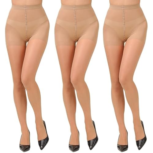 Paralinda 3 Pairs Women's 20D Pantyhose with Control Top and Reinforced Toes