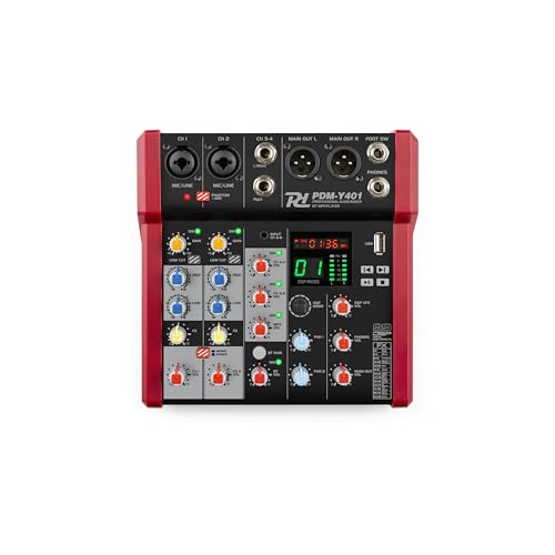 Power Dynamics PDM-Y401 4-Kanal Audio Mixer High Quality Mischpult Bluetooth, 48V Phantom Power, Soundboard PC, USB-C Audiomischpult für Studio Aufnahmen, 99 DSP Effekte, 24bit, 48kHz, Klinke, XLR