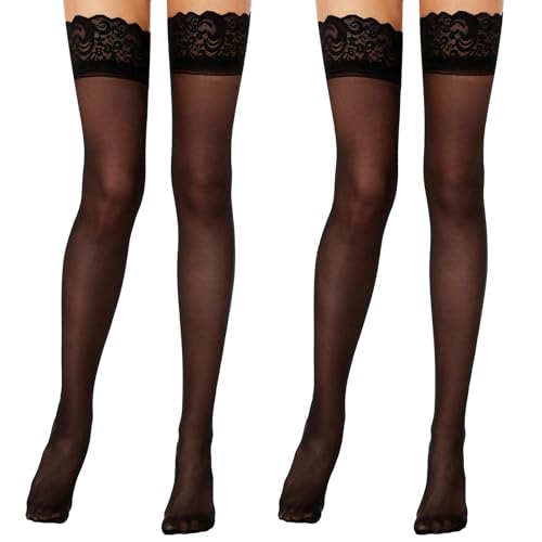 PPGGOPP Spitzen Strümpfe,2 Paar Halterlose Strümpfe Damen,Spitze Seide Oberschenkel hohe Strümpfe,Damenstrümpfe mit Spitze Hohe Oberschenkel Seidenstrümpfe mit Rutschfestem Silicone für Damen