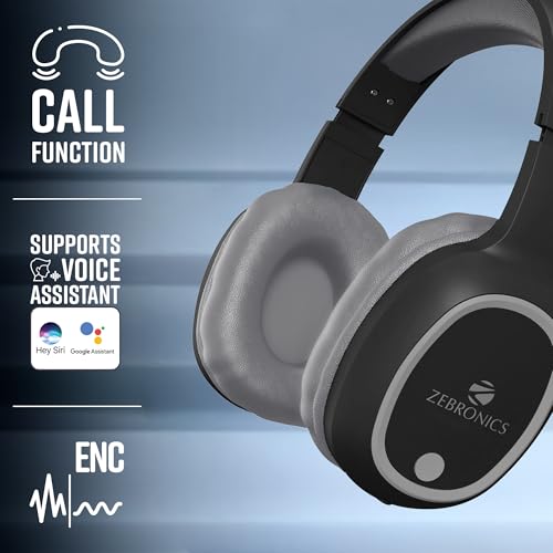 Image of Zebronics Wireless Headphones, Upto 60Hrs Playback, 40mm Drivers, BT v6.0, AUX, Micro SD, Media /Volume Control, Type-C Charging, Dual Pairing, Gaming Mode, Adjustable Headband (Thunder, Black)