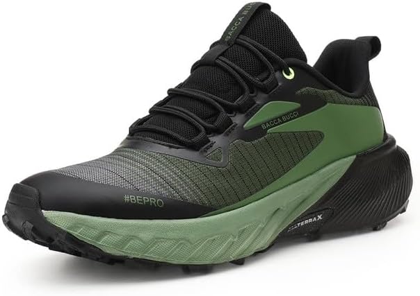 Bacca Bucci TrekZON Men’s Outdoor Trekking & Trail Running Shoes with AllTerraX Grip Outsole Carbon Army Green UK 10