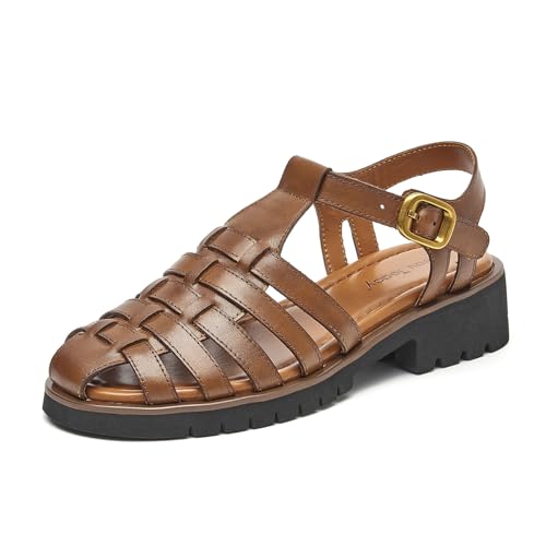 BEAU TODAY Womens Platform Fisherman Sandals, Chunky Gladiator Sandals for Women, Casual Closed Toe Leather Sandal, Fashion Comfortable Lightweight Dressy Shoes with Adjustable Buckle