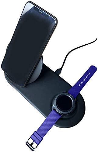 Wireless Charger Duo, 2 in 1 Fast Charging Charger Stand & Pad,Compatible with Qi Enabled Phones and Samsung Galaxy Watch,Gear S3,Gear Sport Watch