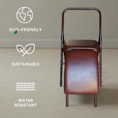 Image of Streetup India Iyengar Yoga Chair with Lumbar Back Support Backless /Meditation Chair for Yoga|Brown (Brown Leather Seat)