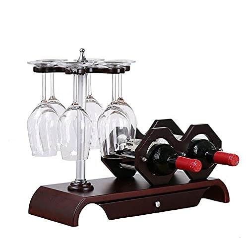 Soporte pequeño de madera para vino con porta copas