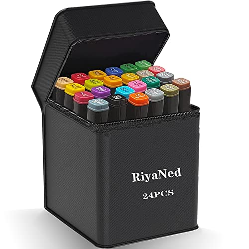 RiyaNed 24Colores Marcadores Artísticos ,Rotuladores Permanentes Markers - Manga Acuarelables usado Artistas Estudiantes&Graffiti Para Niños, Bocetos,Colorear Para Adultos Cover