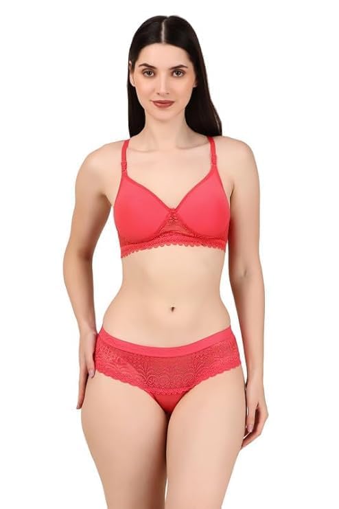 || Women Stylish Net Cotton 2 Piece Bra and Panties Lingerie Set for Honeymoon | Anniversary | Everyday Bra Panty Combo-image-37