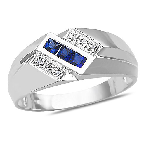 Royal Jewelz Diamond And Lab-Created Blue Sapphire Men's Ring In 10K White Gold | Antique Diamond Ring For Men | Especially Made For Engagements And Wedding | Premium Diamond Ring For Men #TOP5