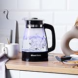 Russell Hobbs czajnik elektryczny, energooszczędny, wymienny filtr antywapienny, markery szybkiego gotowania, zdejmowana pokrywa, pojemność 1,7l, moc 2400W, szkło, czarny, Classic 26080-70