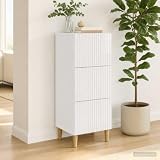 Holepyr Cassettiera bianca lucida in legno 33 x 34,5 x 90 cm con 3 cassetti per ordine, spazio e conservazione versatile in ufficio, corridoio o cantina