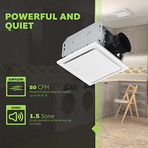 Image of Homewerks 7140-80 Bathroom Fan Ceiling Mount Exhaust Ventilation, 1.5 Sones, 80 CFM, White