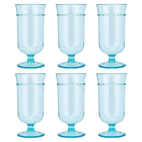 Jx X&G 17 Ounce Stem Wine Glasses, Plastic Water Tumbler | Set Of 6 - Bpa Free/Dishwasher Safe (17 Ounce, Turq) #TOP4