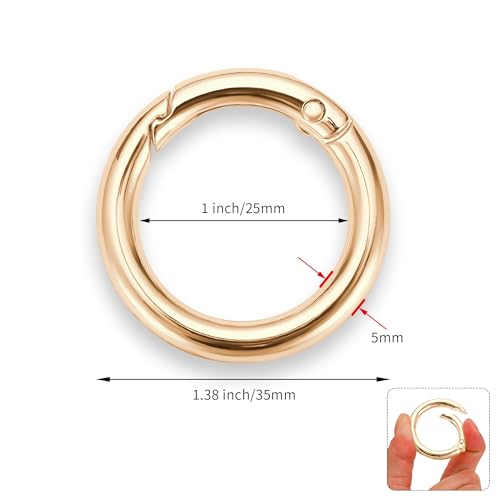 Image of Gkeygo Key Ring Clip, 1 Inch Keychain Rings, 8 Pack Round Carabiner Clip for Keys, Buckle, Bags, Purses - Key Chain Hooks Replacement Keychains Lanyard DIY Crafts, Light Gold