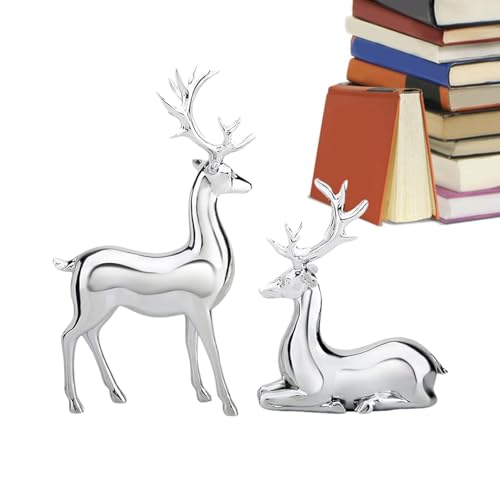 10x7x15.6cm Figuras De Reno, Decoración Navideña De Ciervo Plateado, Figuras De Ciervo Plateadas Para Navidad, Escultura Ciervo De Resina De Pieza Artesanal, Figura De Ciervo De Plata Galvanizada