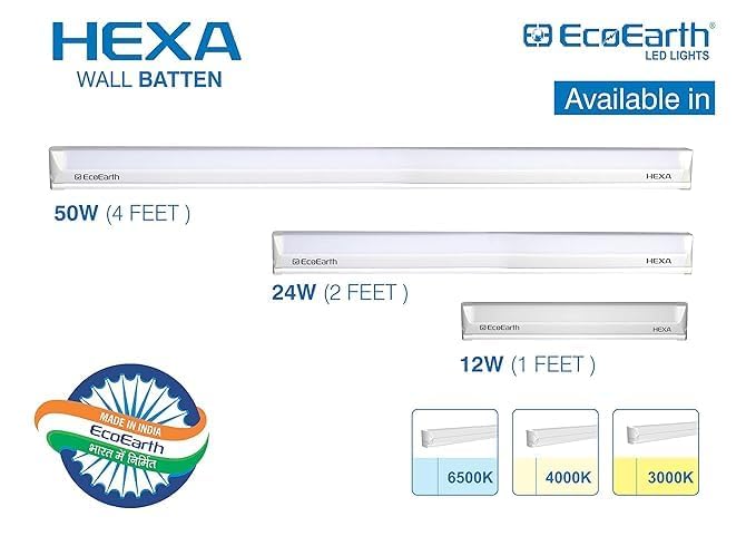 EcoEarth Hexa 24 Watt Batten, India’s First Hexagon-Shaped LED Tubelight | 2 Feet | Cool White | Pack of 4 2