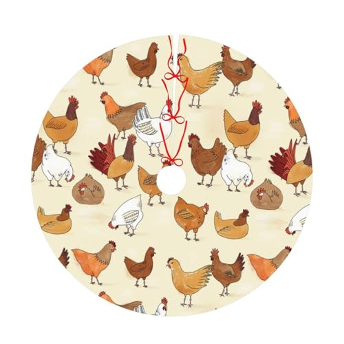 A Brood of Chickens Christmas Tree Skirt 36 Inches Santa Snowflakes Ornaments Rustic Home Decorations New Year Holiday Party Farmhouse Decor Indoor Outdoor