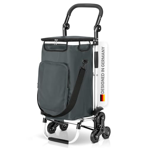 wuuhoo® 2en1 hariot à provisions Buddy avec système à 3 Roues et Isolation Thermique, Chariot empilable, Compartiment réfrigéré, Chariot à provisions Pliable Anthracite
