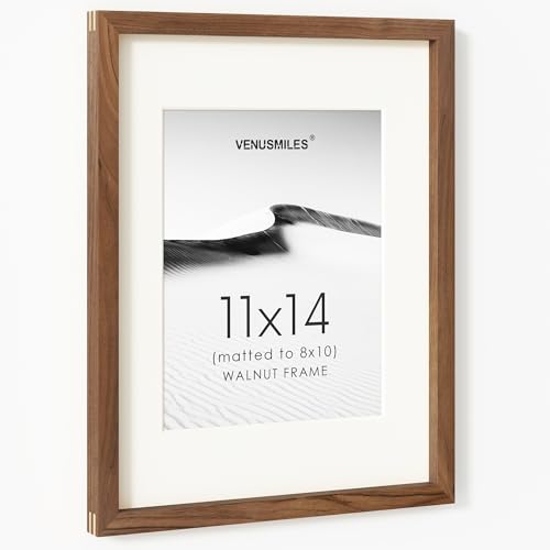 11x14 Picture Frame USA-Sourced Natural Walnut Wood Photo Collage Frame with HD Tempered Glass Modern Simple 11 x 14 Wooden Frame Matted to 8x10 Vertical & Horizontal Wall Hanging Display