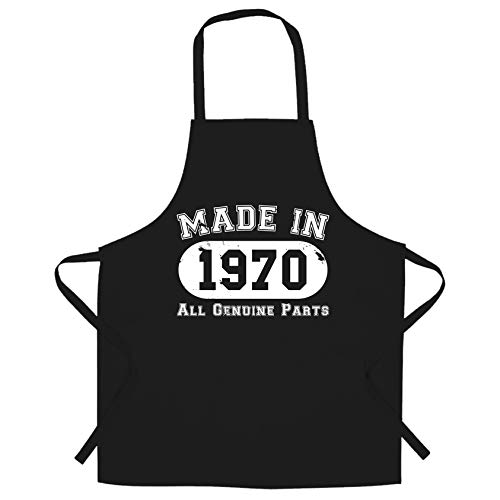 50th Birthday Chef's Apron Made in 1970 All Genuine Parts Distressed Gift Black