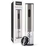 VINAK Sacacorchos eléctrico a pilas en acero inoxidable con cortacápsulas y espiral teflonada | Abridor eléctrico de diseño moderno | Abrebotellas sin esfuerzo | (A - Sacacorchos eléctrico)