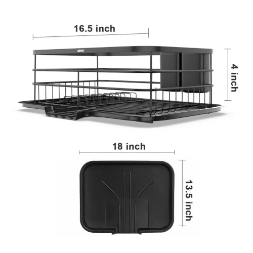 Image of ZOLMIX Dish Drying Rack, Dish Drainer Basket with Drainer Tray, Utensils Drying Rack Anti-Rust Detachable Cutlery Holder, Bartan Basket with Drain Tray, Kitchen Utensils Organizer, Black (42x32x13 cm)
