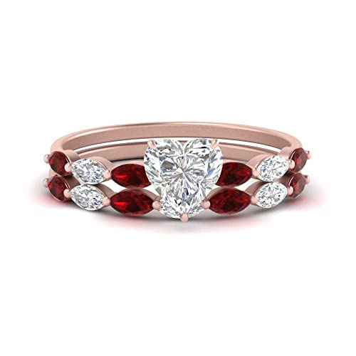 Image of 55Carat Choose Your Gemstone Single Prong Marquise Diamond CZ Ring and Band Rose Gold Plated Heart Shape Wedding Ring Sets Matching Jewelry Wedding Jewelry Easy to Wear Gifts US Size 4 to 12