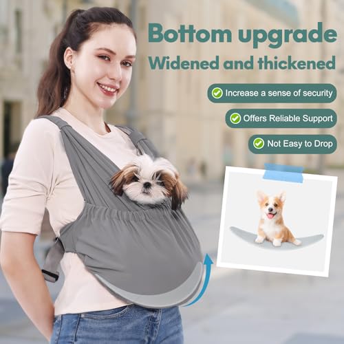 Supet Dog Sling Carrier for Small Pets, Hands Free Cat Sling, Reducing Back Neck Pain Anti-Anxiety Puppy Front, Adjustable Soft Dog Carrying (Grey, Regular) - Image 3
