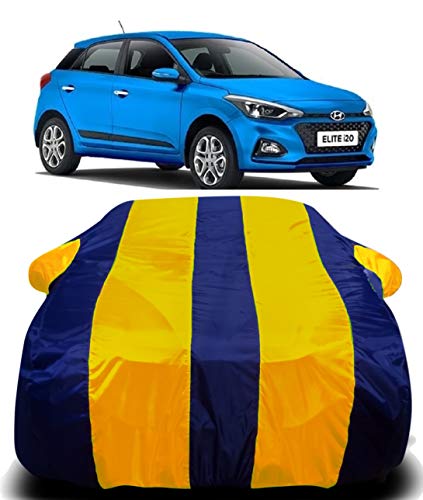 Image of Waterproof Car Cover with Ultra Surface Body Protection (Yellow Stripes) (Hyundai Elite i20)