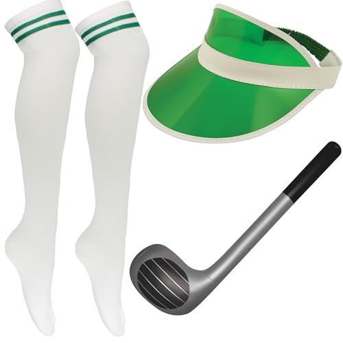 Cherry-on-Top Pub Golf Fancy Dress Set – Inflatable Golf Club, Visor & Socks – Fun Costume for Men & Women, Green