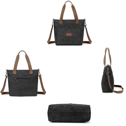 Bolso tote de lona para mujer con cierre y correa miniatura 4