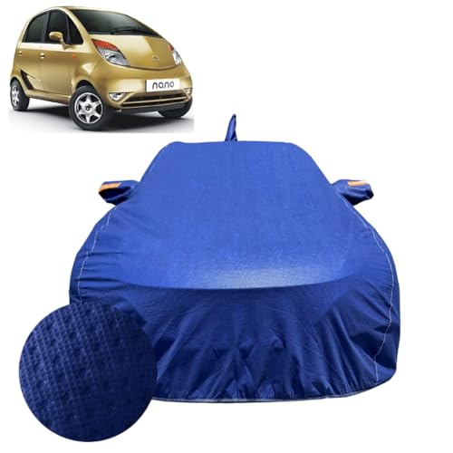 Image of Car Cover for Tata Nano (2008-2019) | 100% Waterproof Cover with Antenna & Reflective Mirror Pockets | Dustproof, Scratchproof, Heatproof Nano Car Cover |Soft Cotton Lining| Blue