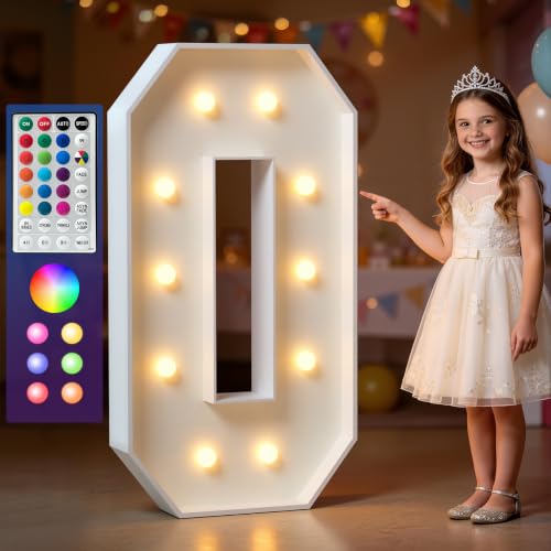 Número 0 luminoso de 4 pies con luces de colores para decoración festiva