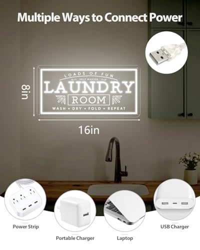 Image of Laundry Neon Sign for Laundry Room, USB Powered Loads Of Fun LED Neon Light, Dimmable Laundry Sign Acrylic Wall Decor Hanging For Home Business Laundry room Bathroom Farmhouse Gift