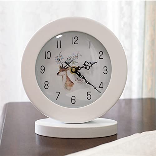 Reloj de mesa silencioso con movimiento preciso y marco de madera blanco para un sueño sin ruidos