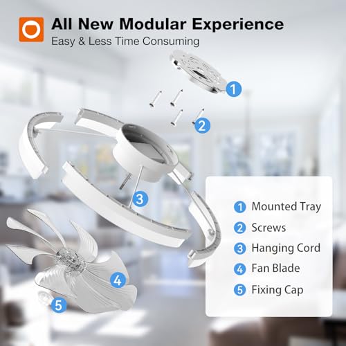 Image of addlon Ceiling Fans with Lights and Remote, 20'' Low Profile Ceiling Fans, 3000-6000K Dimmable Modern Flush Mount LED Fan Light, Fandelier Ceiling Fan for Bedroom, Kitchen, Living Room, White