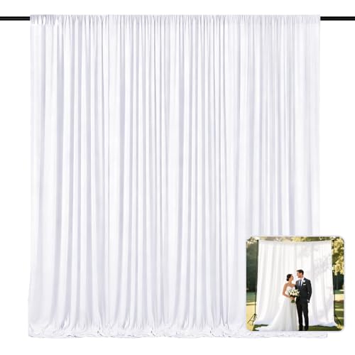 Image of 2 Panels White Backdrop Curtain, 10 x 10 Feet Polyester Background Curtains for Parties, Weddings, Baby Showers, Halloween, Christmas, Birthday Party Photoshoot Backdrop Curtains Decorations