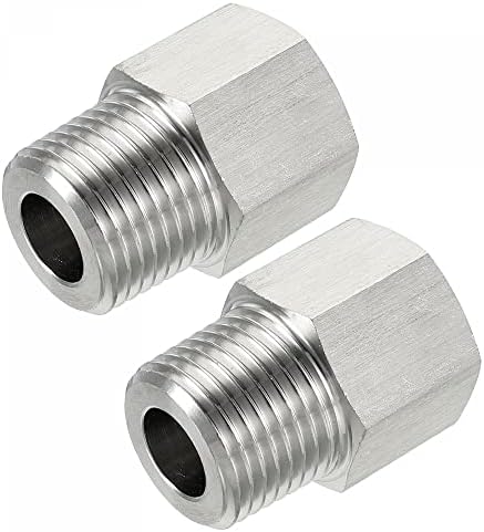 sourcing map Hex Bushing, 1/4 PT Male to 3/8 PT Female Stainless Steel Pipe Fitting r Adapter 2pcs