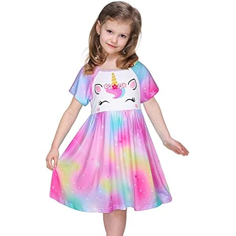 Beinou Girls Nightdress Unicorn Nightgown Princess Sleepwear Night Dress Short Sleeve Nightwear Nightie for Kids Purple Cover