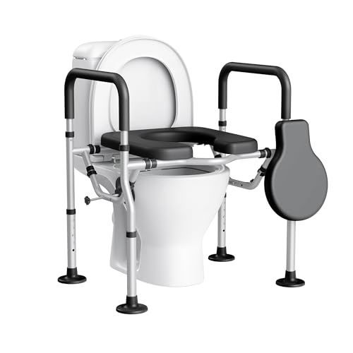 Elevador WC con Reposabrazos Antideslizante Anciano, Discapacidad y Mujeres Embarazadas, Acolchados, Patas Regulables en Altura y Ancho Adaptador WC Mayores, Con ventosas maximizan la seguridad, Negro
