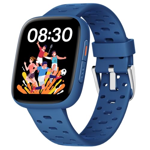 BIGGERFIVE Smartwatch Kinder mit/ohne App 1 8 Fitness Uhr Schrittzähler 24/7 Puls Wecker 30m Wasserdicht Schlafmonitor Puzzlespiele 100+ Zifferblätter für Mädchen Jungen Teens 516 Blau