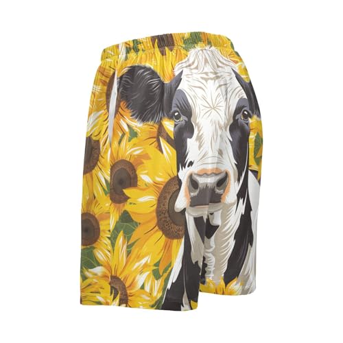 Cow Sunflowers Pajama Bottom Shorts for Men Soft Casual Sleep Lounge Shorts with Pockets S-XXL3