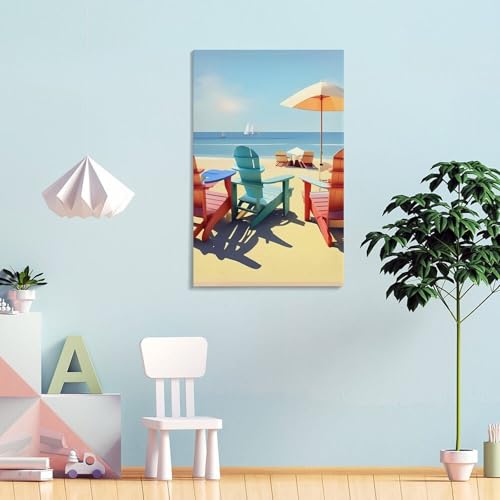 Impression sur toile paysage de plage avec chaises déco murale