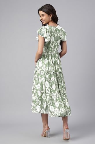 Image of Janasya Women's Georgette Printed Flared Western Dress
