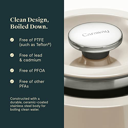 Caraway 2 Quart Whistling Tea Kettle - Durable Stainless Steel Tea Pot - Fast Boiling, Stovetop Agnostic - Non-Toxic, Ptfe & Pfoa Free - Includes Pot Holder - Cream #TOP2